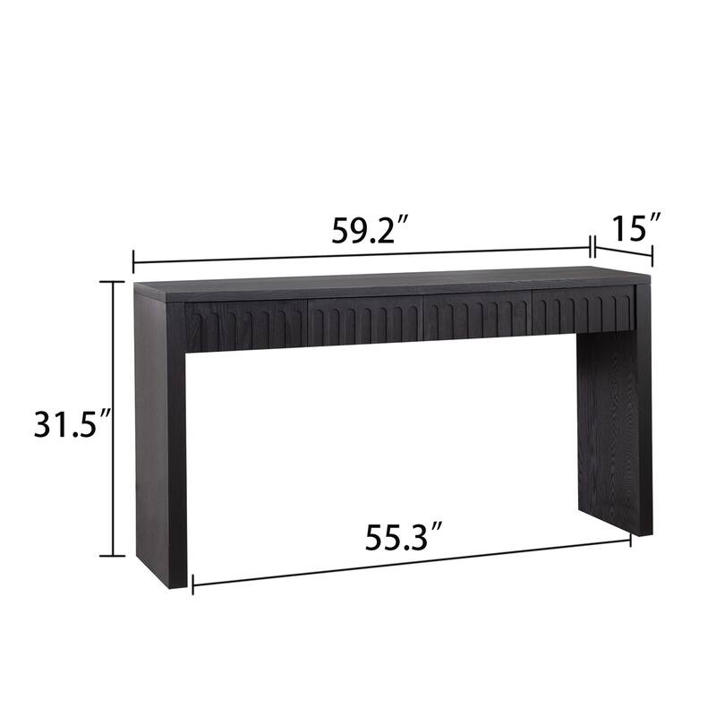 Contemporary Black Console Table – 59.2" Entryway Storage with 4 Drawers