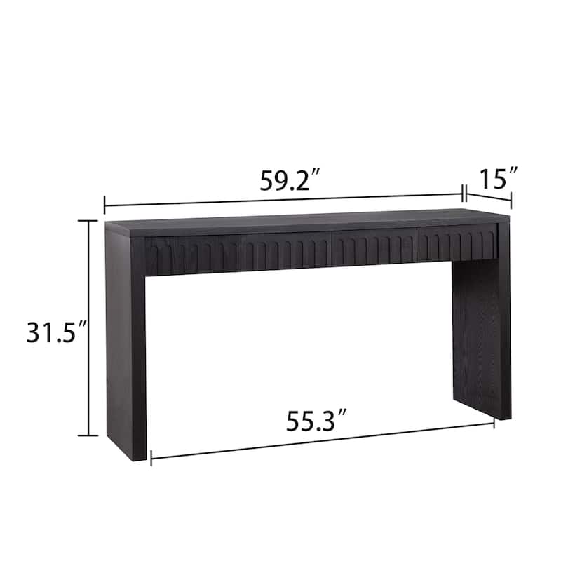 Modern Console Table with 4 Drawers, Narrow Hallway Entryway Table, Wood Sofa Table Accent Table