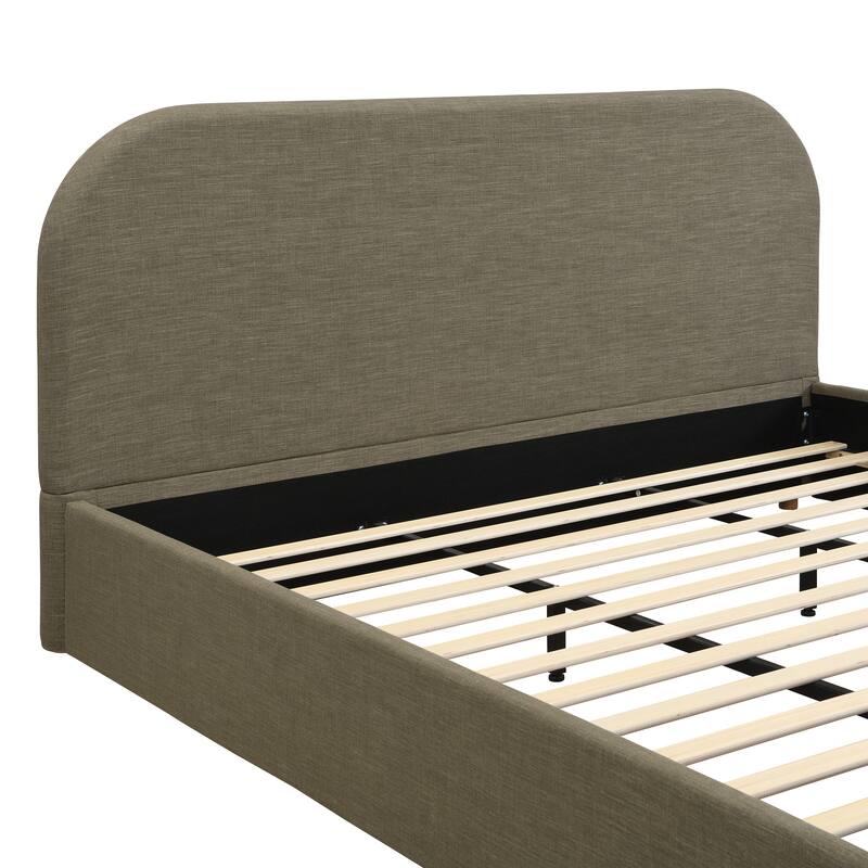 Christopher Knight Home - Thalassa Linen Bed Frame with Curved Headboard and Solid Wood Legs