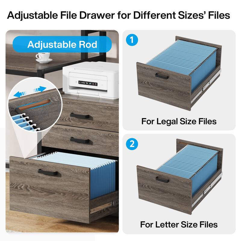63 Inch Computer Desk with 3 Drawers, Modern Office Table with Monitor Stand and Printer Space for Home Office