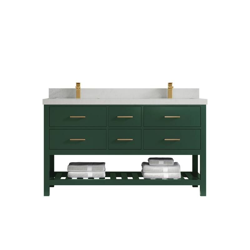 Willow Collections 60 in. W x 22 in. D Parker Double Sink Bathroom Vanity with Countertop - 2" Carrara Quartz - Lafayette Green