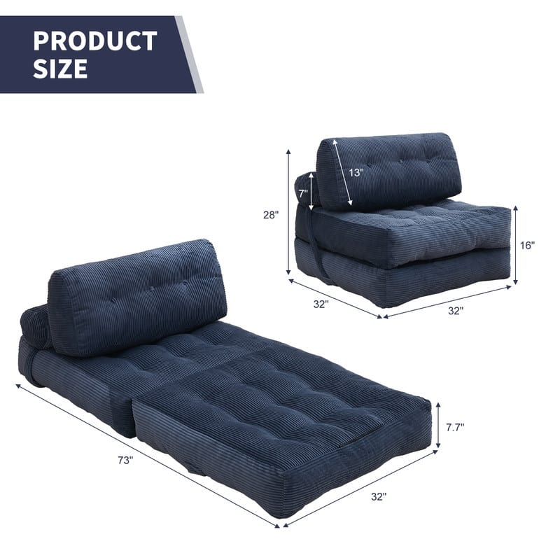Mixoy W32''/W50'' Corded Velvet Fabric Folding Floor Lazy Futon Sofa Bed
