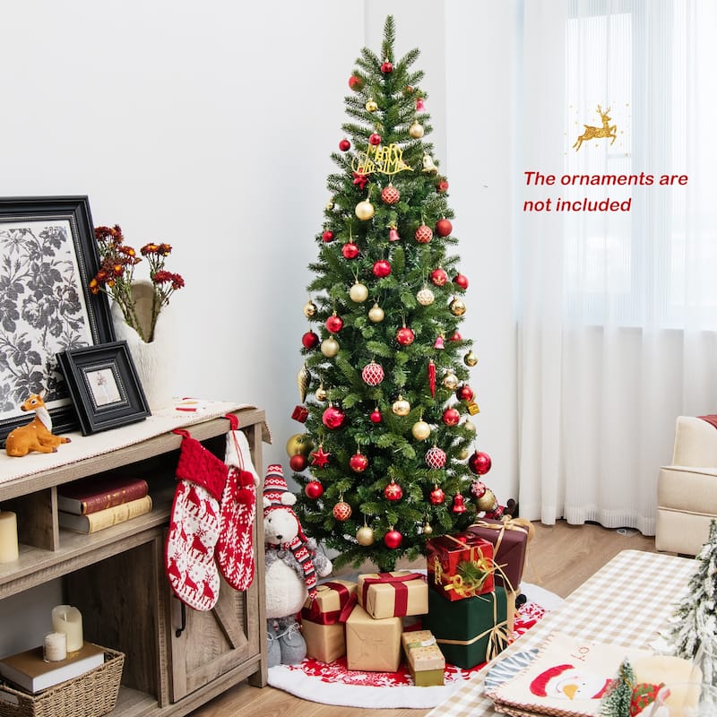 Gymax 6FT Hinged Pre-lit Christmas Slim Pencil Tree w/ 10 Lighting