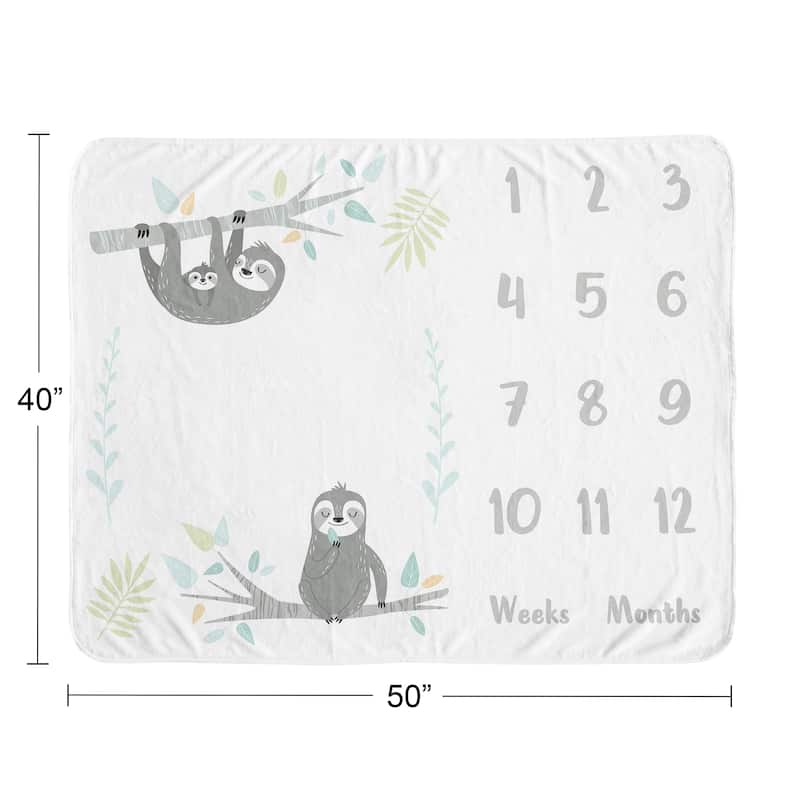 Blue Jungle Sloth Collection Boy Girl Baby Monthly Milestone Blanket - Aqua Turquoise Grey Green Tropical Botanical Rainforest