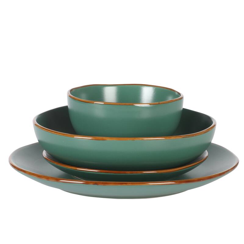 Gibson Home Hazeltine 16 Piece Plates and Bowls Dishes Stoneware Ceramic Dinnerware Set