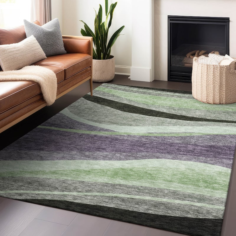 Machine Washable Indoor/ Outdoor Contemporary Deco Chantille Rug - Purple - 10' x 14'
