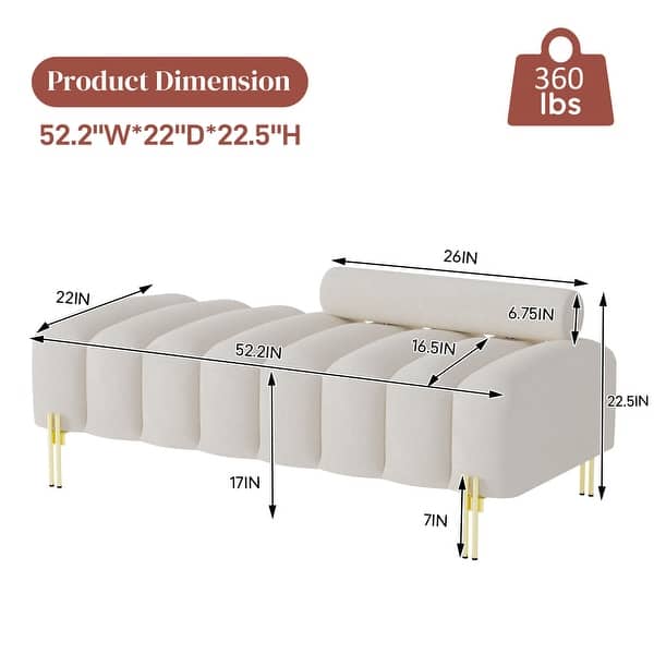 dimension image slide 6 of 7, Ouyessir 52.2" Modern Channel Tufted Window Bench with Adjustable Back