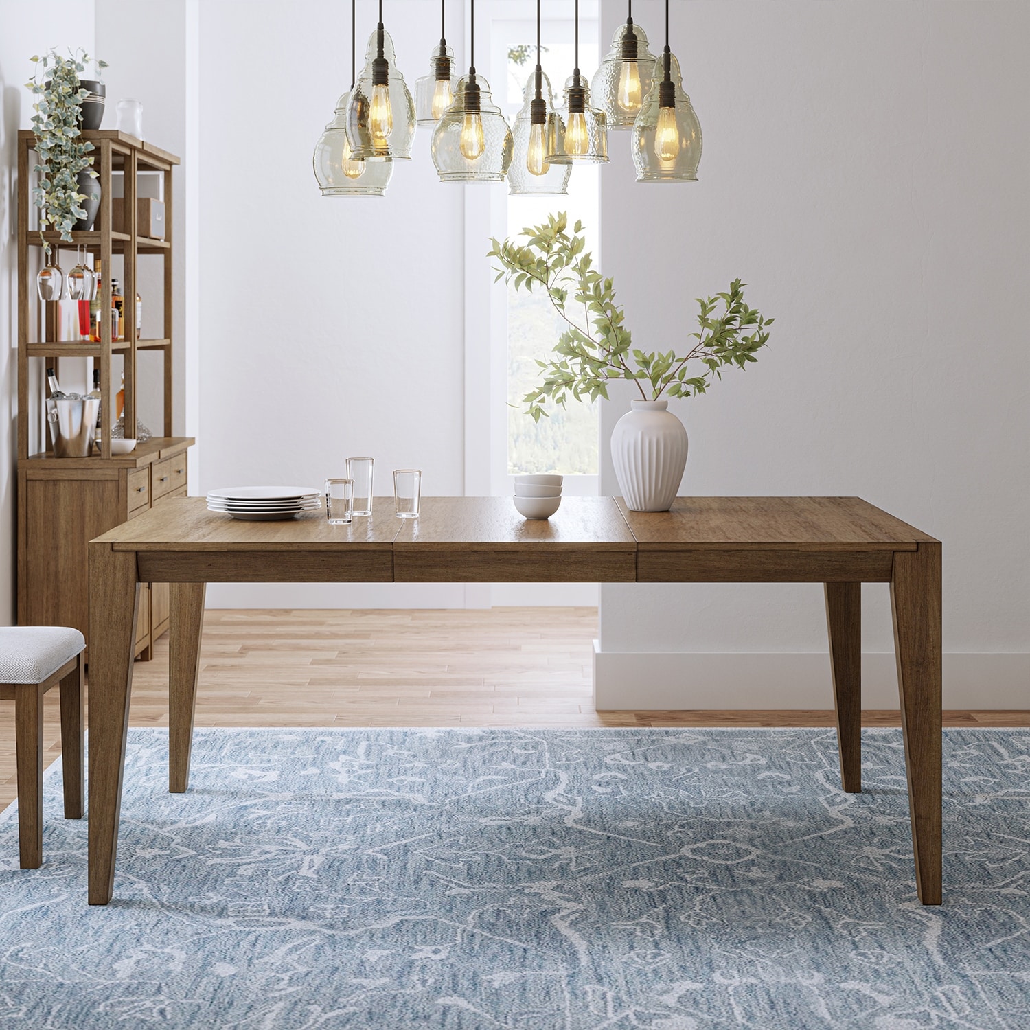 HULALA HOME Estela Mid-century Modern Natural Rubberwood 70 in Four Leg Dining Table Seats 8
