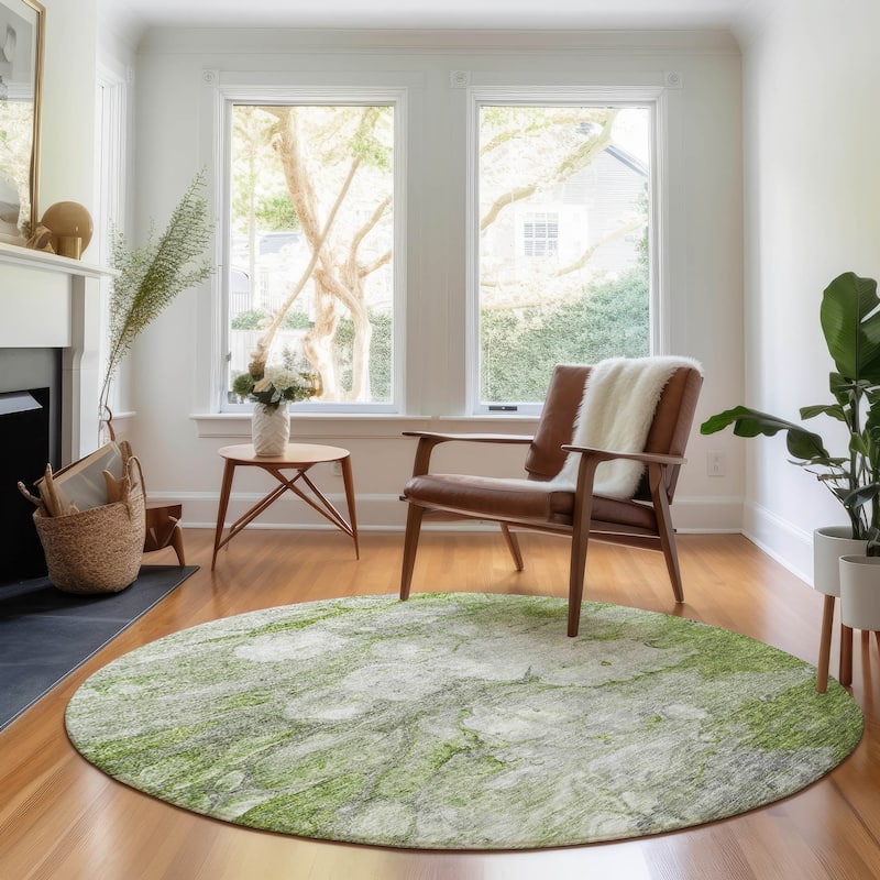 Premium Washable Super Soft Contemporary Ripples Mayfield Rug - Olive - 8' x 8' - Round