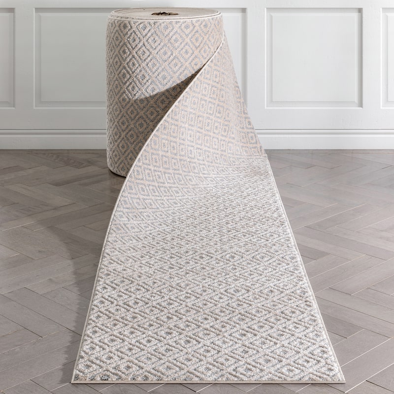 Custom Size Runner Malaga Pia Tribal Diamond Hallway Stair Rug - 2'3" x 40' - Grey Beige - Runner