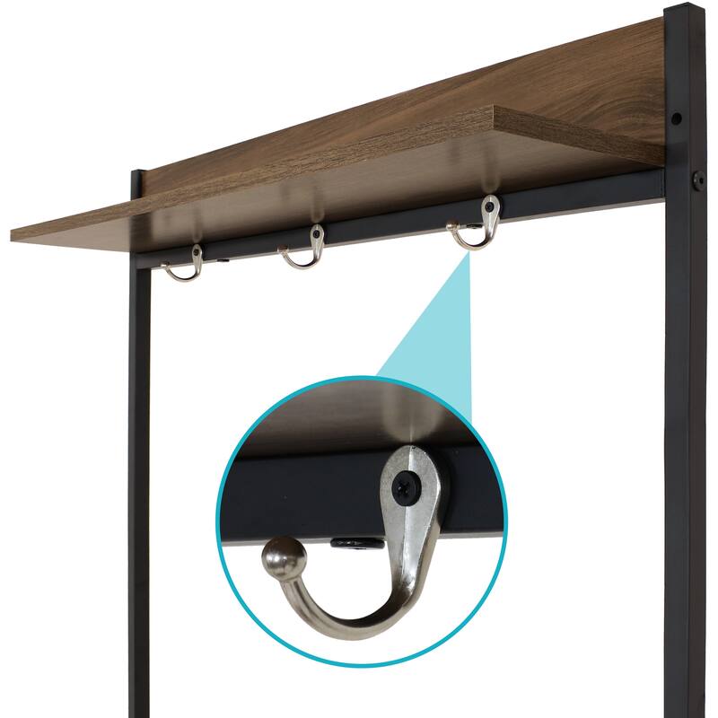 Industrial Style Hall Tree Bench with Coat and Shoe Rack