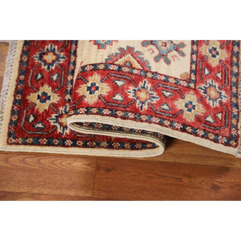 Ivory Kazak Oriental Foyer Rug Hand-Knotted Wool Carpet - 2'0" x 3'0"