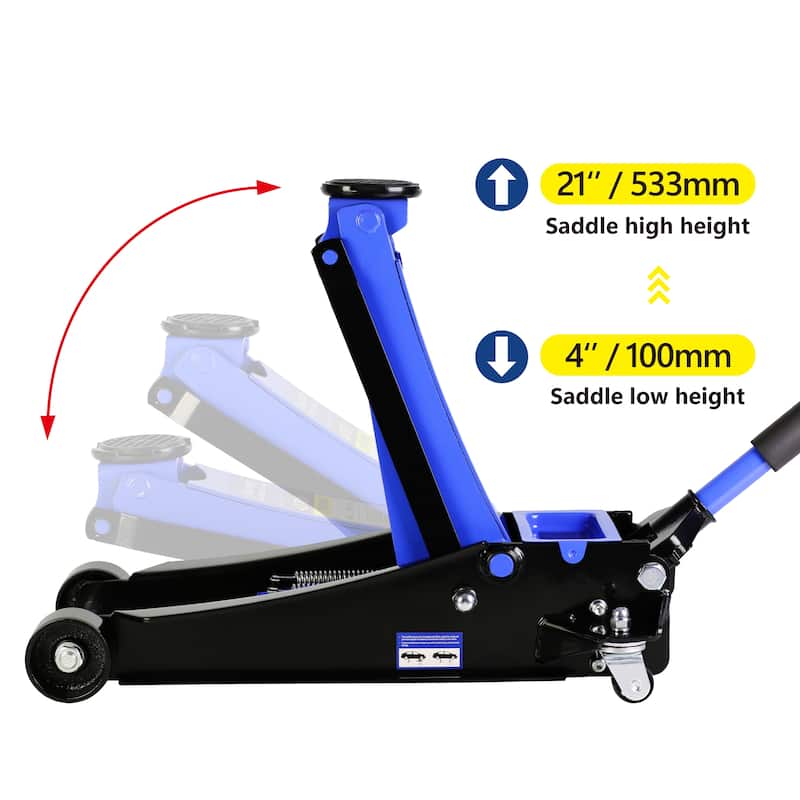 4 Ton Low Profile Floor Jack with Dual Piston, Lifting Range 4"-21"