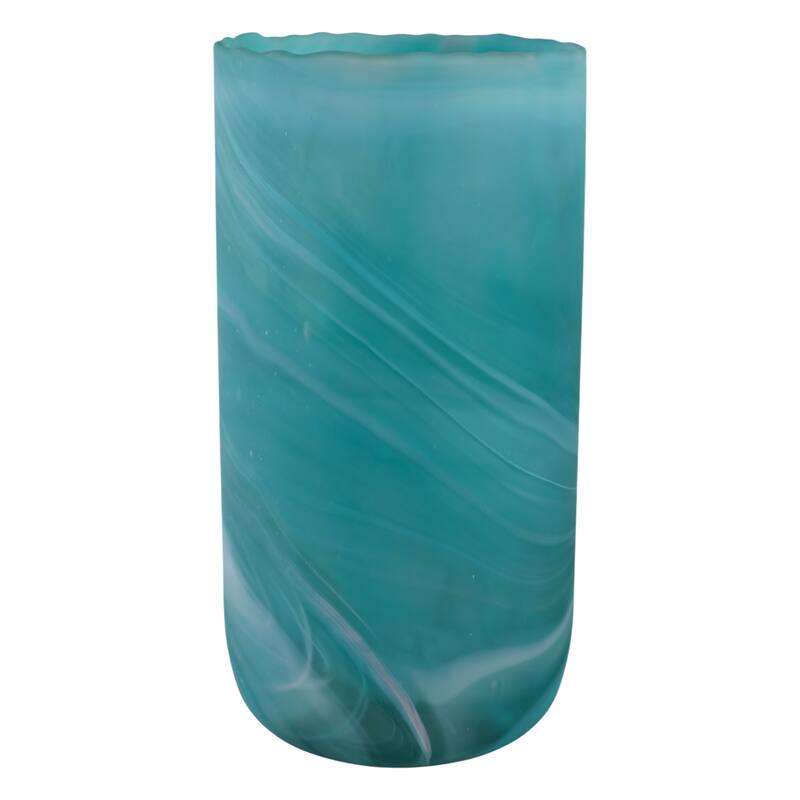 Glass Vase Modern Swirled Flower Pattern Coastal Inspired Tall Accent
