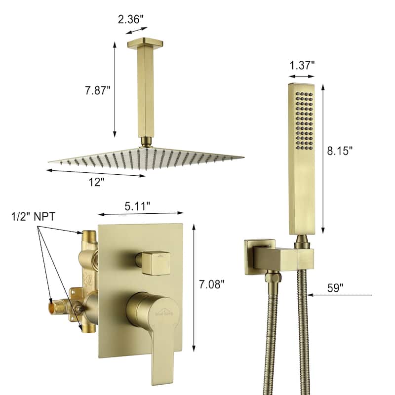 2.5 GPM 12 in. Ceiling Mount Dual Shower Heads with Pressure Balance Valve