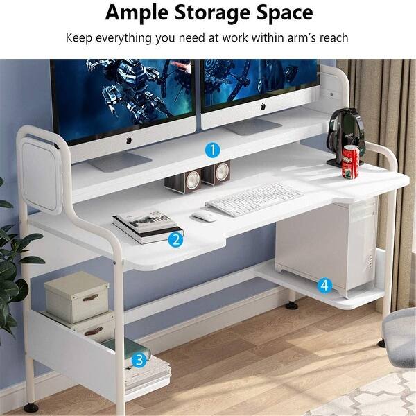 55 Inch Computer Desk With Hutch Large Gaming Desk With Shelves Overstock 30531739
