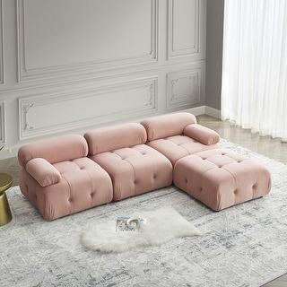 Modular Sectional Sofa, L Shaped Living Room Furniture with Reversible Ottoman,  Pink Velvet