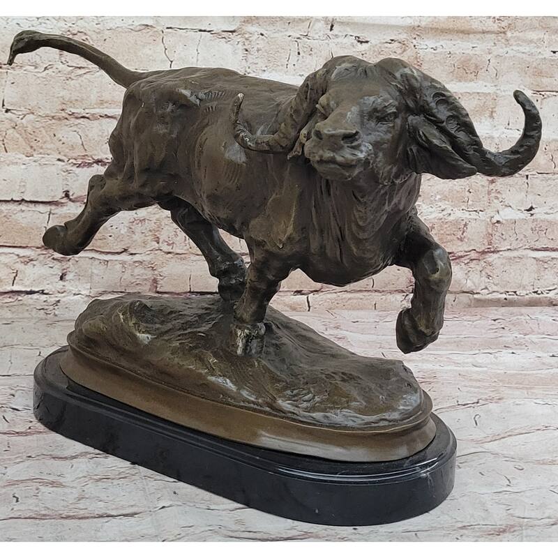 Running Water Buffalo Bull Bronze Sculpture Statue African Asian Wildlife Original Art