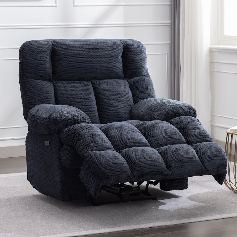 Power Oversized Recliner Zero Gravity Big Man Extra Large Recliner Chair for Living Room with USB Port 24" Wide Seat,Gray - Blue-1PC