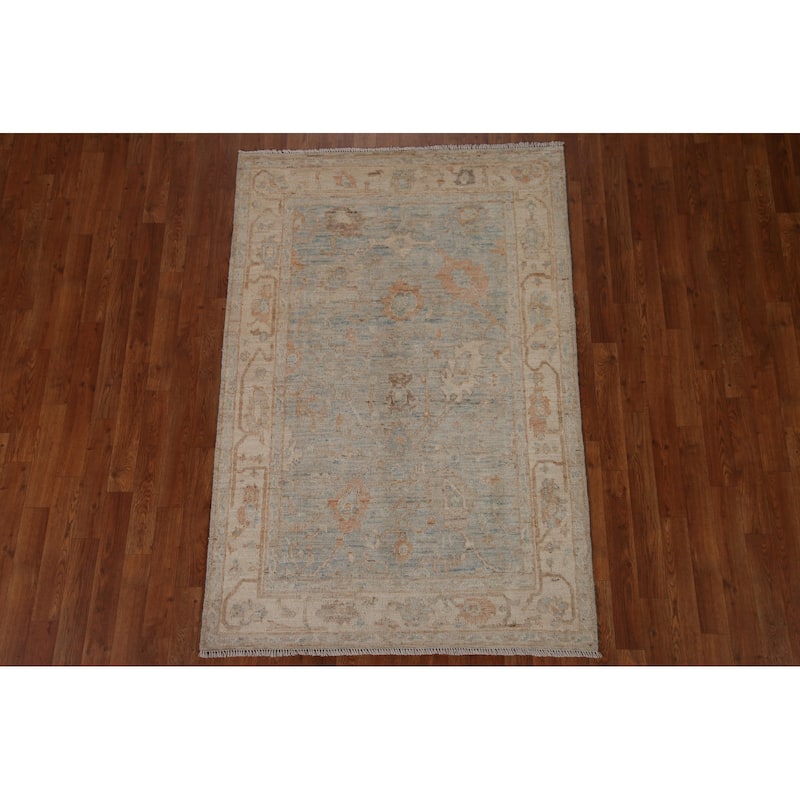 Hand-knotted Oushak Turkish Rug Oriental Floral Wool Carpet - 3'11"x 5'10"