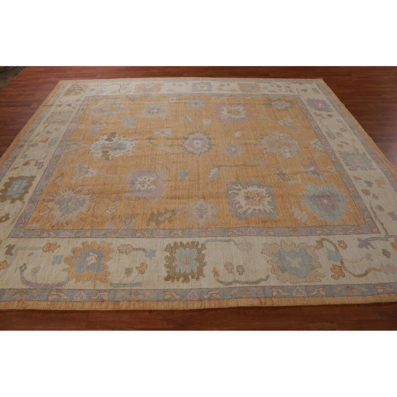 Hand Knotted Oriental 100% Wool Carpet Transitional All-Over Oranges & Rust Oushak Area Rug - 9' 10'' X 8' 7''