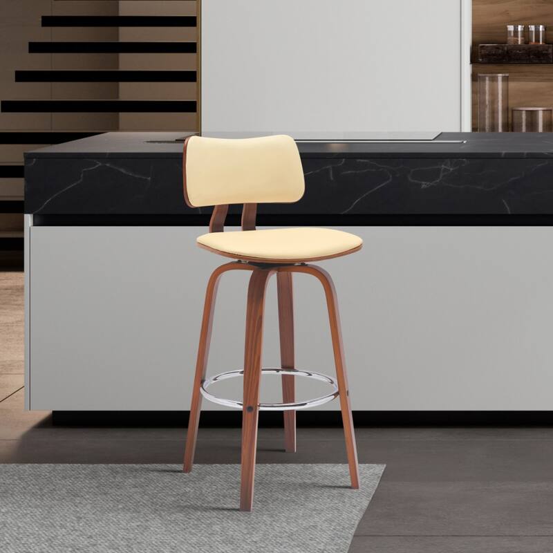 Faux Leather Armless Counter Height Bar Chair with Wood Frame, Swivel and Footrest
