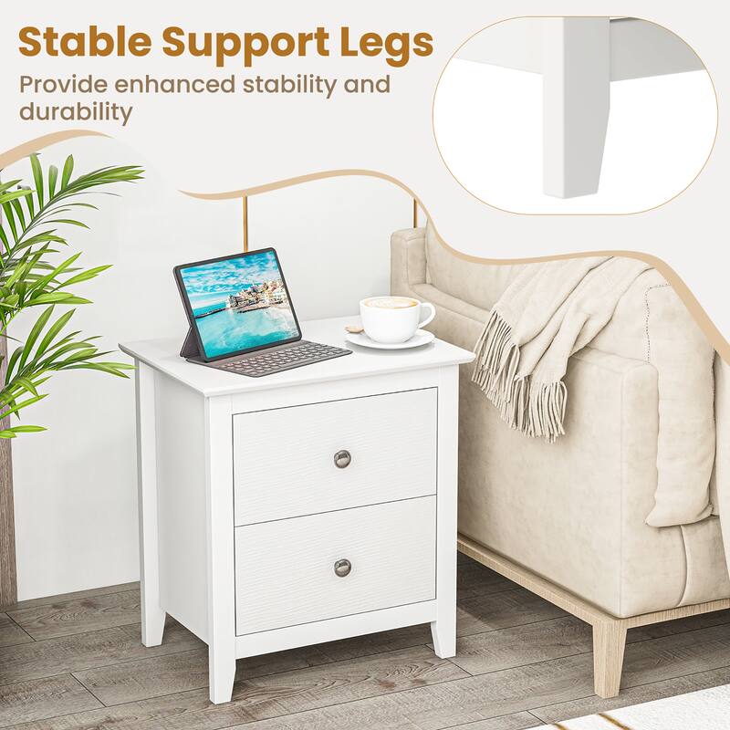Gymax 2PCS Modern Nightstand w/ Storage 2 Drawers and Support Legs for