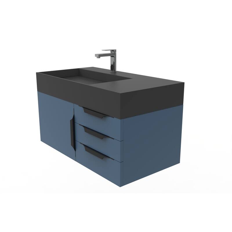 Amazon 36" Wall Mounted Bathroom Vanity Set w/ Black Top