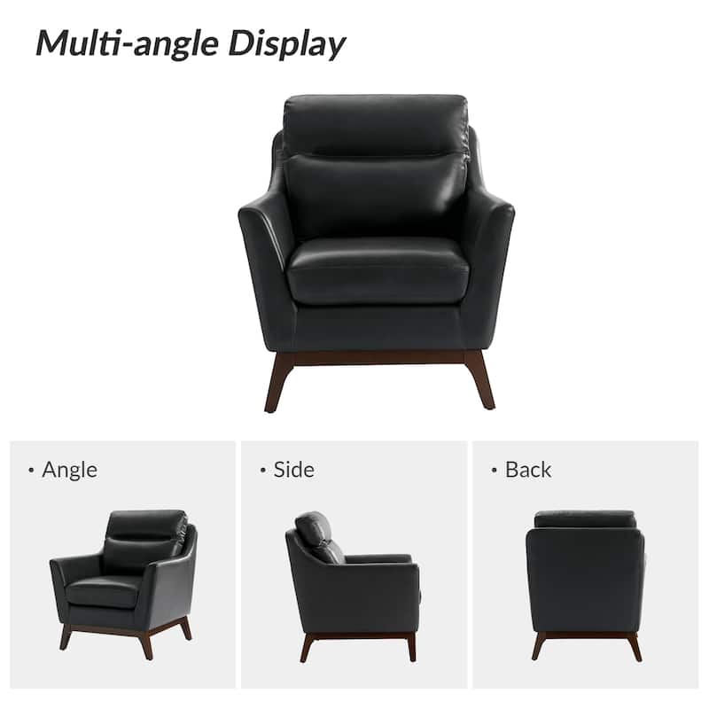 Latinus Mordern Genuine Leather Armchair with Solid Wood Legs by HULALA HOME