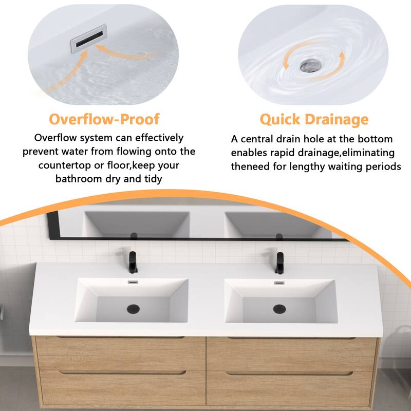 72" in. W x 26" in. D Integrated Resin Bathroom Rectangular Dual Sink Vanity Top One-Piece Design