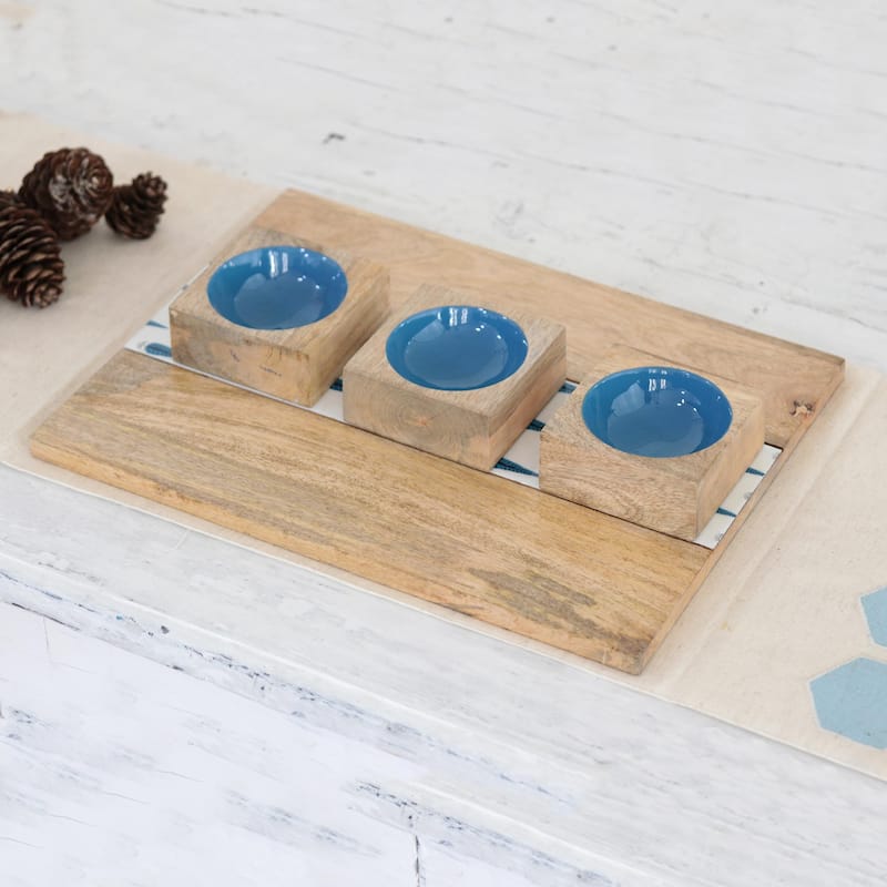 Novica Handmade Blue Pines Appetizer Serving Set (4 Pieces)