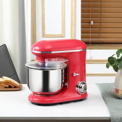 HOMCOM Stand Mixer with Splash Guard, Electric Hand Mixer Set with 6 qt. Large Mixing Bowl - 14.5" x 9" x 14.5"