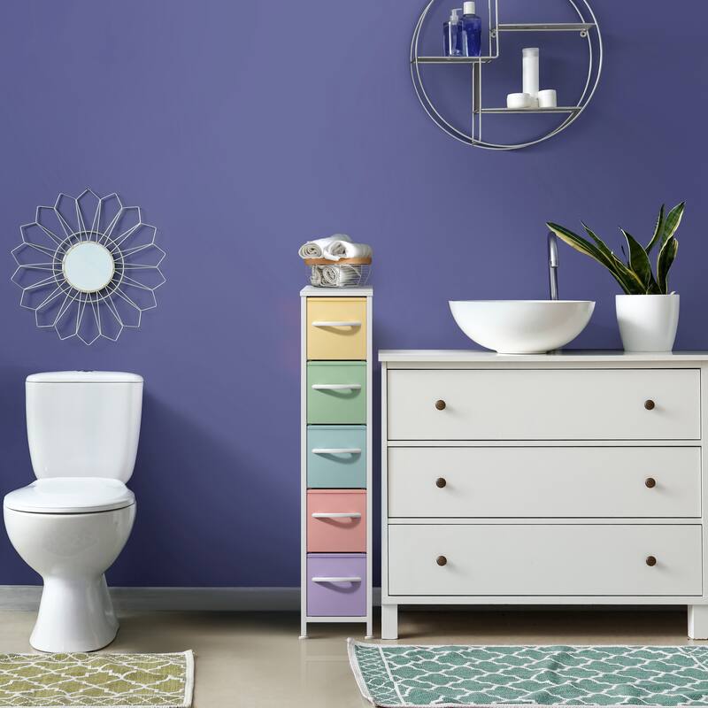 Sorbus Narrow Dresser with 5 Drawers - Vertical Slim Storage Chest of Drawers with Steel Frame, Wood Top & Easy Pull Fabric Bins