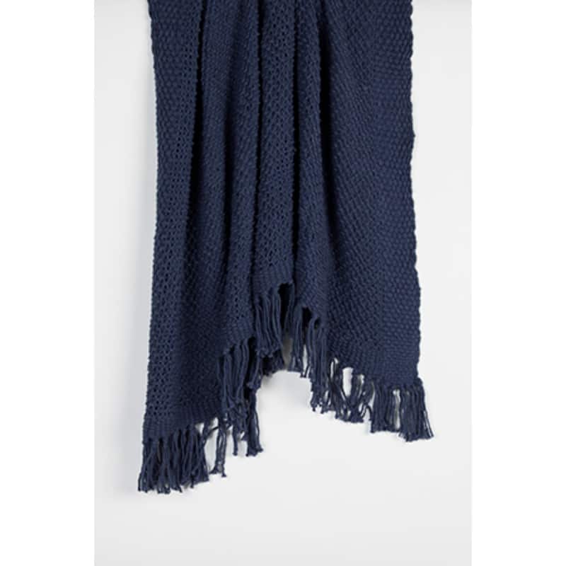 HomeRoots 50" X 50" Indigo Woven Cotton Throw Blanket