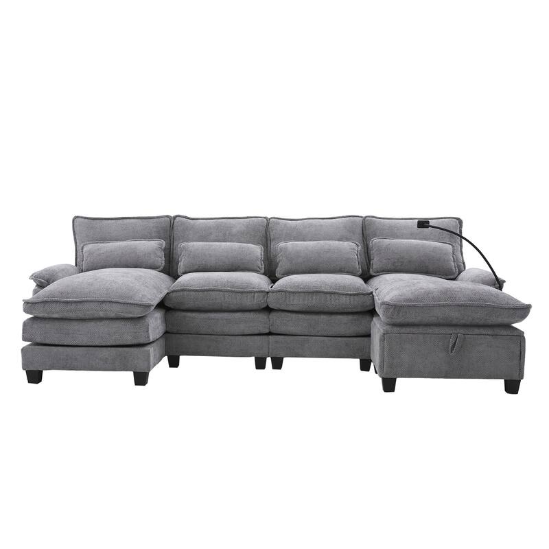 HOMEFUN Chenille Upholstered Oversized U-shaped Comfy Modular Sectional Sofa with Storage Ottoman
