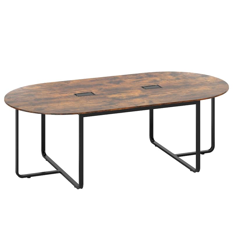 95 Inch Oval Conference Table with Dual Cable Holes and Metal Legs