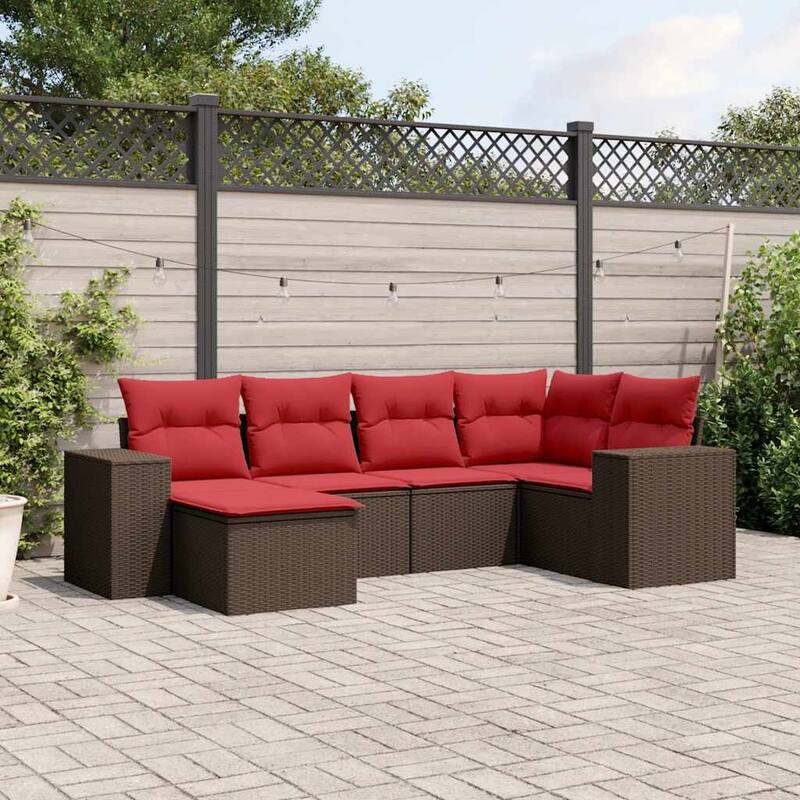 vidaXL 6/7 Piece Patio Sofa Set with Cushions Black/Brown/Gray Poly Rattan - 24.4 x 24.4 x 27.2