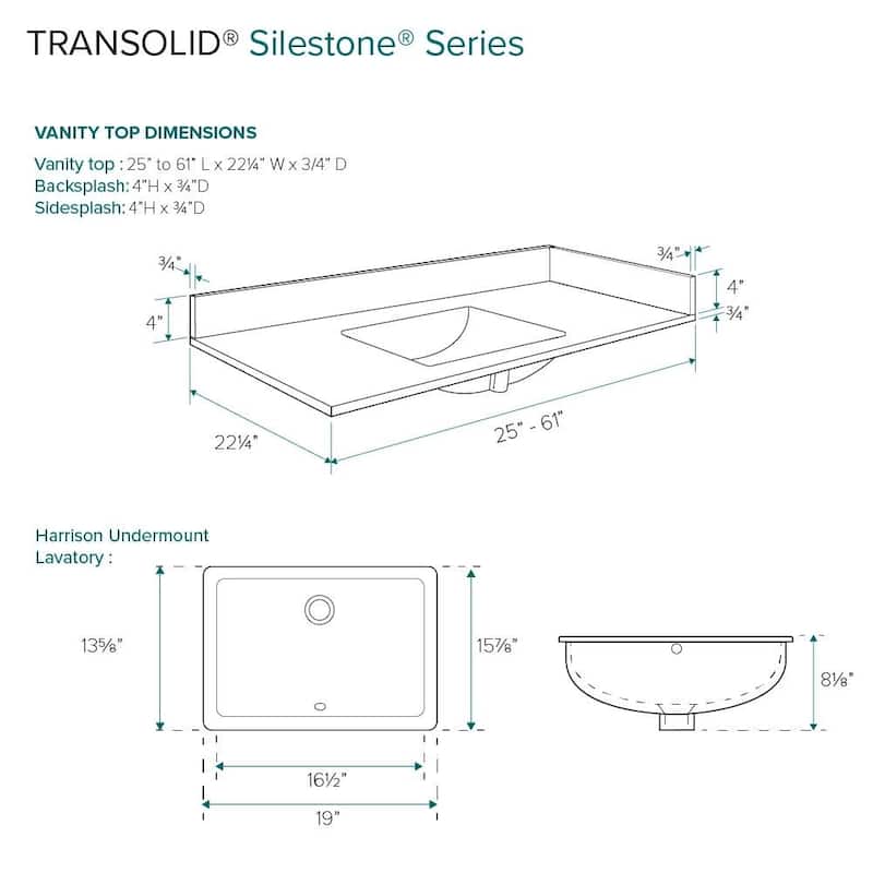 Transolid VT43x22-1RU-8 Silestone 43" Quartz Vanity Top with