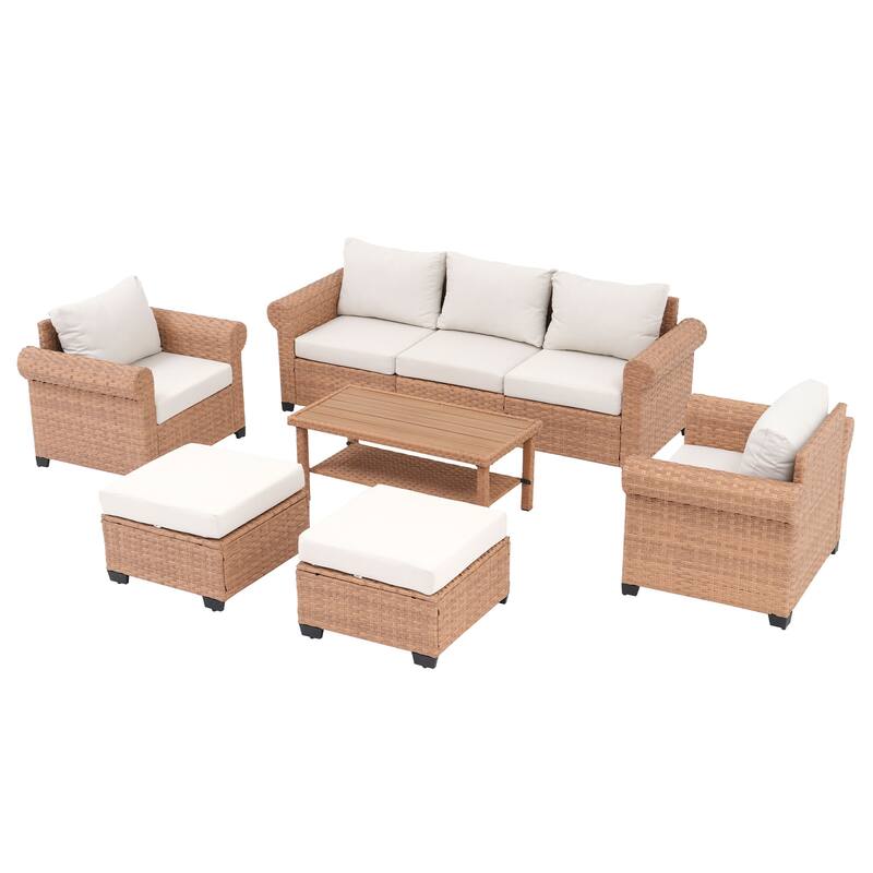 Outdoor 6-Piece Pe Rattan Garden Patio Sofa Set