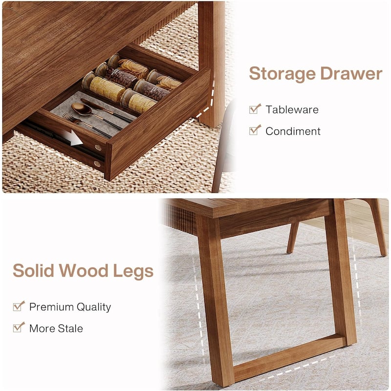 55 Inches Dining Table with Storage Drawer, Rectangular Dinner Kitchen Table