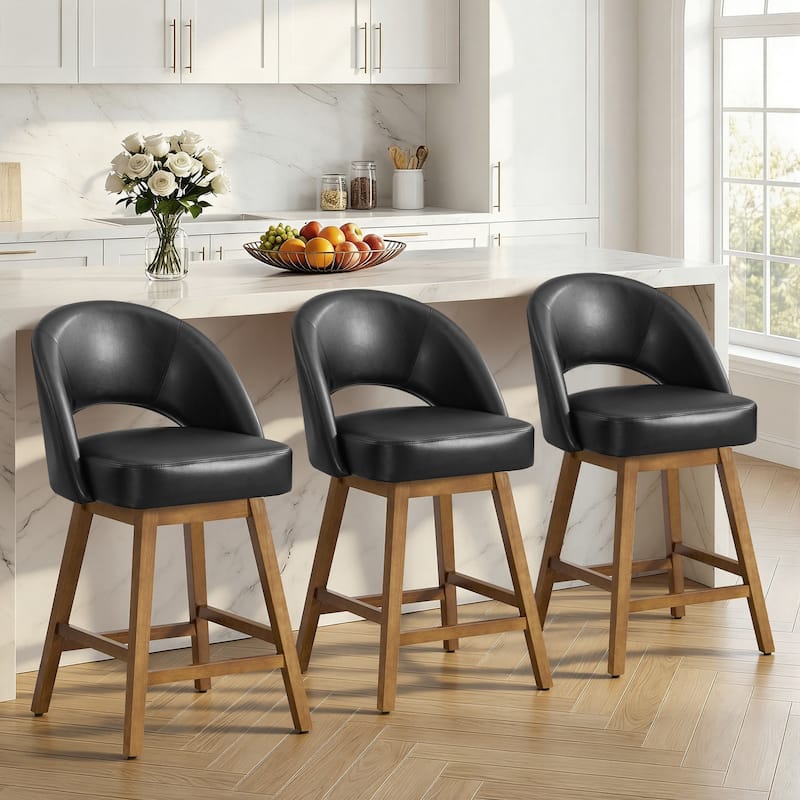 Upholstered Swivel Counter Height Bar Stools with Cutout Back and Solid Wood Frame - 38.2"H x 22.1"W x 23.6"D