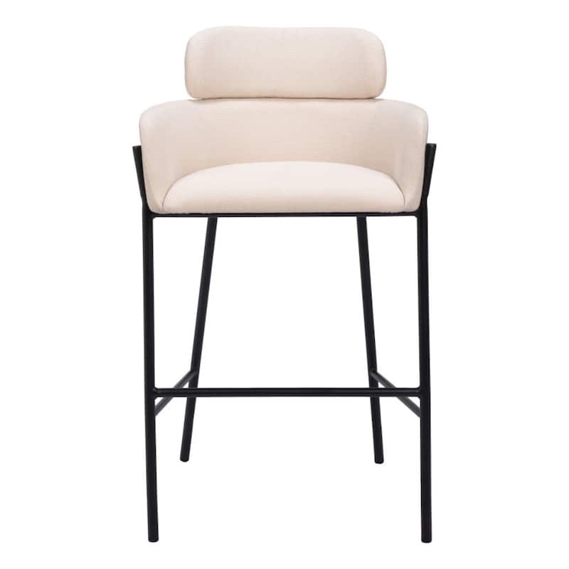 30 Inch Bar Height Chair Beige Fabric Seat with Black Steel Frame - 21.9” x 24.4” x 40.2"