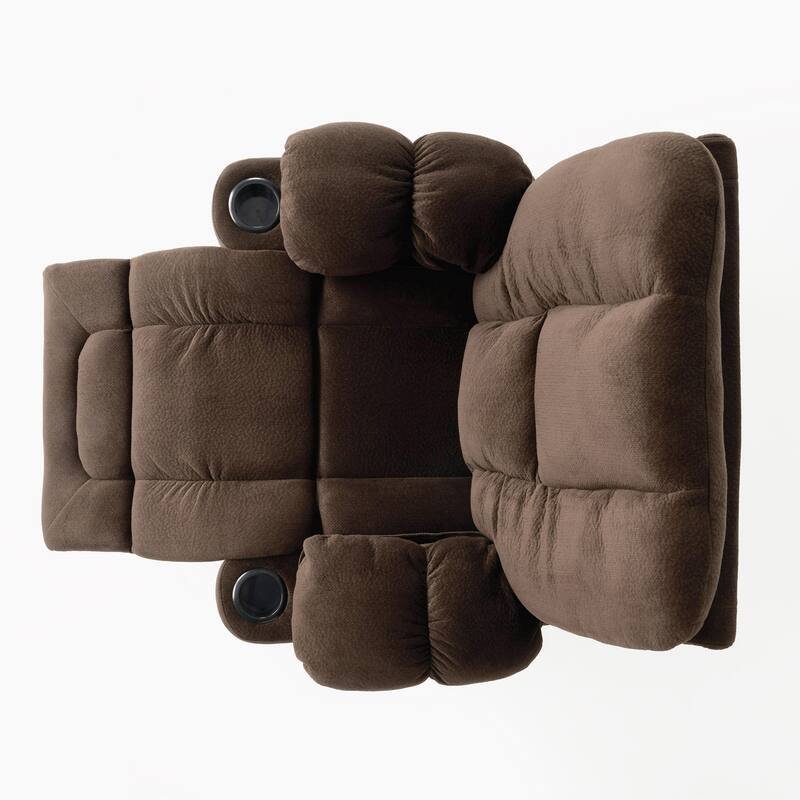 Stylish Manual Recliner with Soft Fabric Upholstery, Plush Padding, and Dual Cup Holders