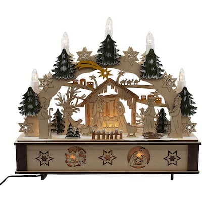 Kurt Adler 11-Inch Battery-Operated Light-Up Wooden Nativity Scene with Candles
