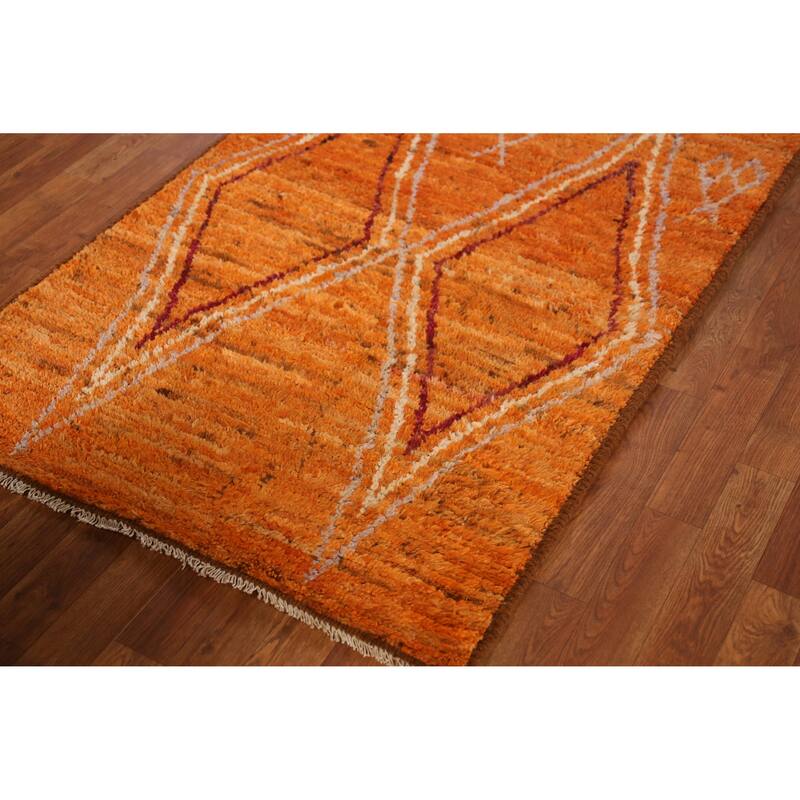 Orange Moroccan Runner Rug Handmade Tribal Wool Carpet - 3'3" x 9'8"