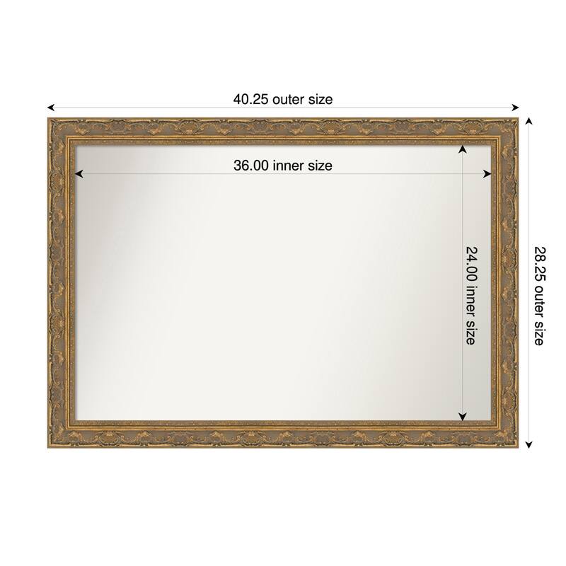 Filigree Non-Beveled Framed Bathroom Vanity Wall Mirror - 40 x 28 in - Filigree Gold