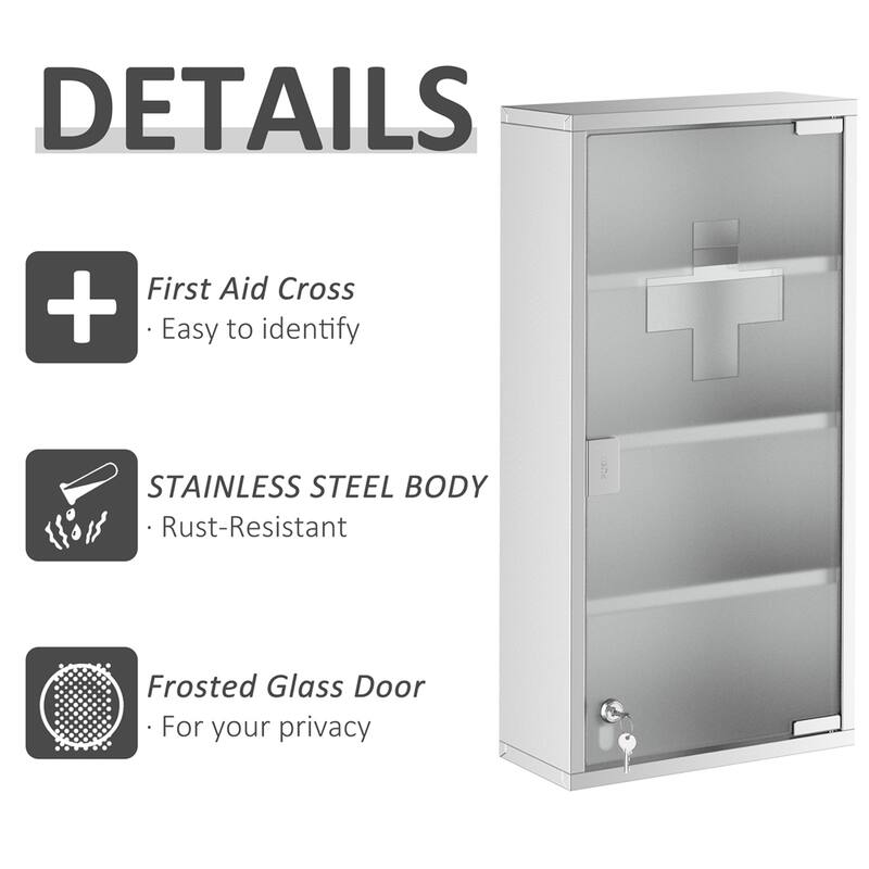 4 Tier Locking Wall Mounted Medicine Cabinet w/ Stainless Steel Frame