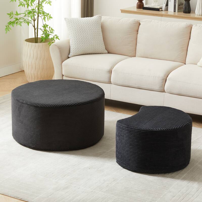 Nesting Coffee Table Set Of 2,Upholstered,Foam Round Coffee Table Side Table End Table Ottoman, No Assembly