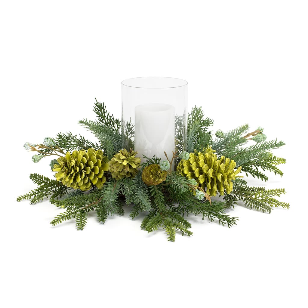 18" Mixed Pine Artificial Christmas Candle Holder