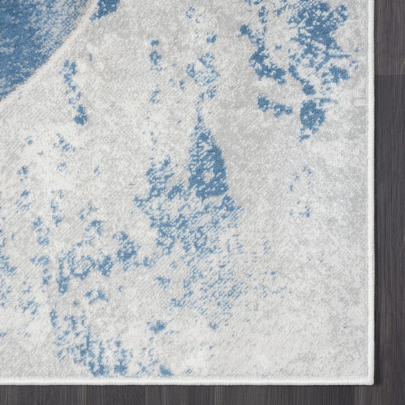 Abani Atlas Collection ATL110A Intertwined Circles Blue Grey Area Rug